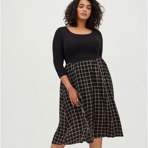 Torrid Black Plaid Long Sleeve Midi Challis/Jersey Dress size 3X
